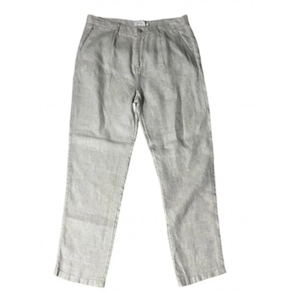 Porter & Ash Pants Mens 32x31 Beige Linen Pleated Chino Straight Leg Casual